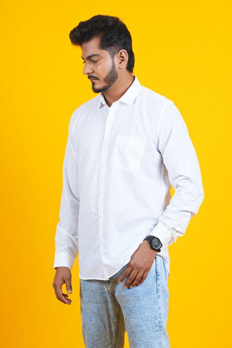 Linen Blend White Plain Shirt