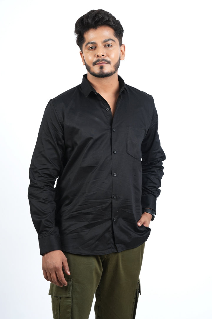 Black Solid Cotton Shirt