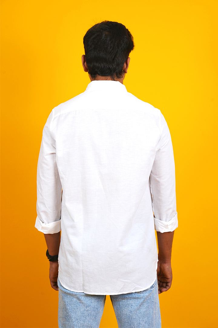 Linen Blend White Plain Shirt