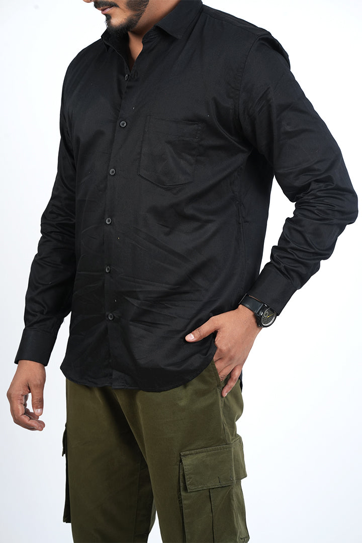 Black Solid Cotton Shirt