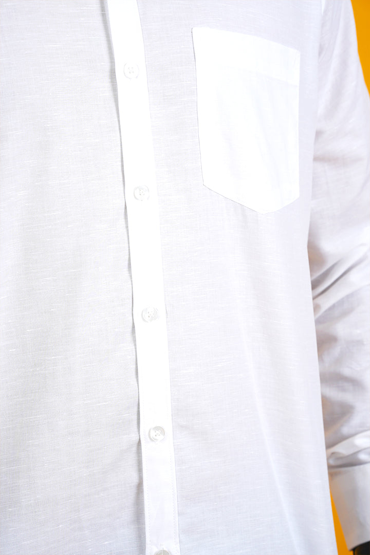 Linen Blend White Plain Shirt