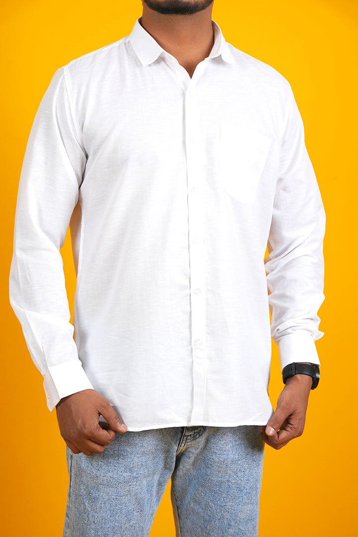 Linen Blend White Plain Shirt