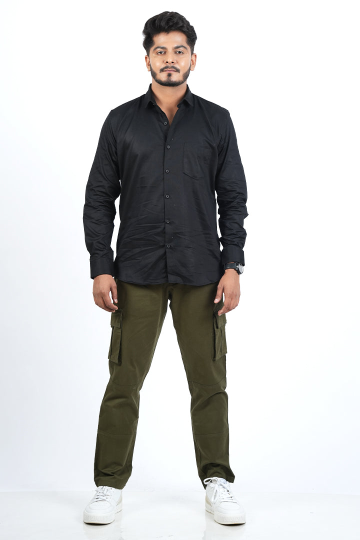 Black Solid Cotton Shirt