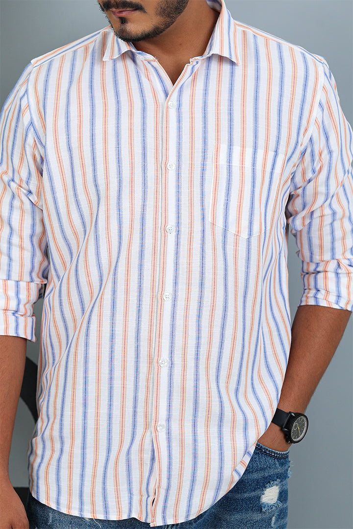 Linen Blend White Stripes Shirt