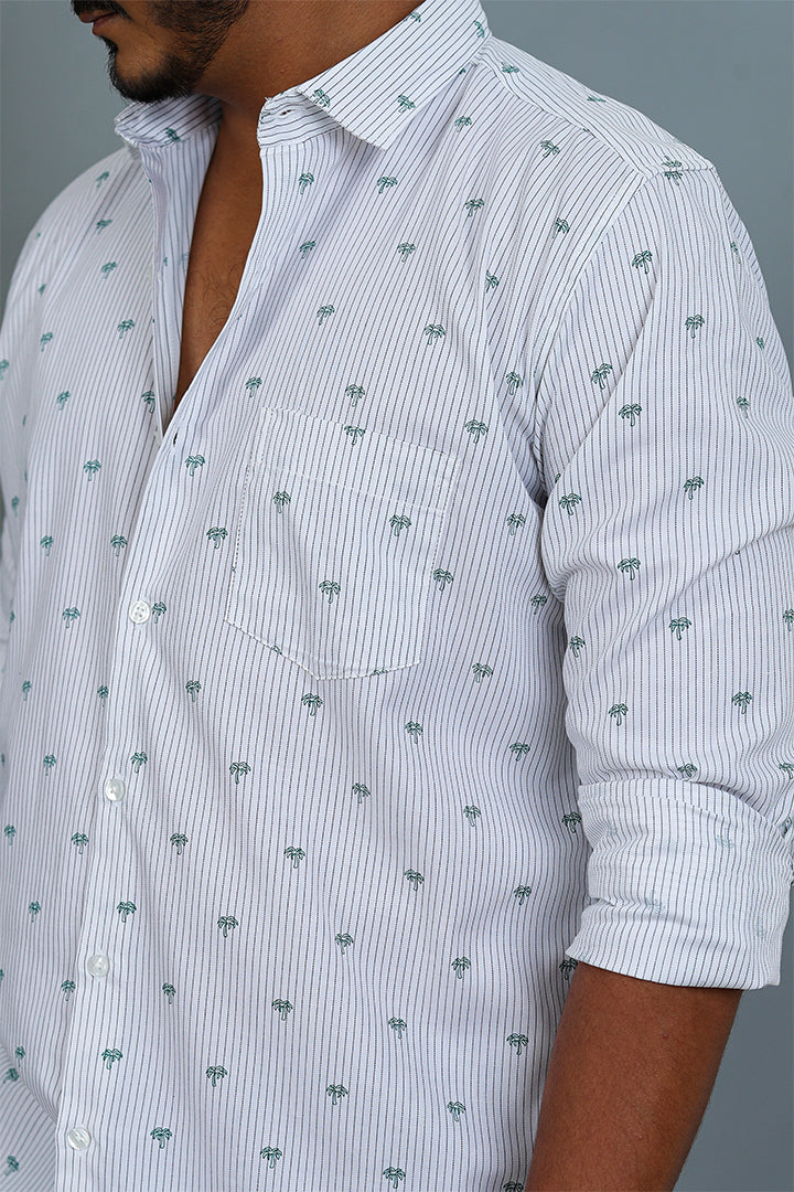 White Coconut Print Cotton Shirt