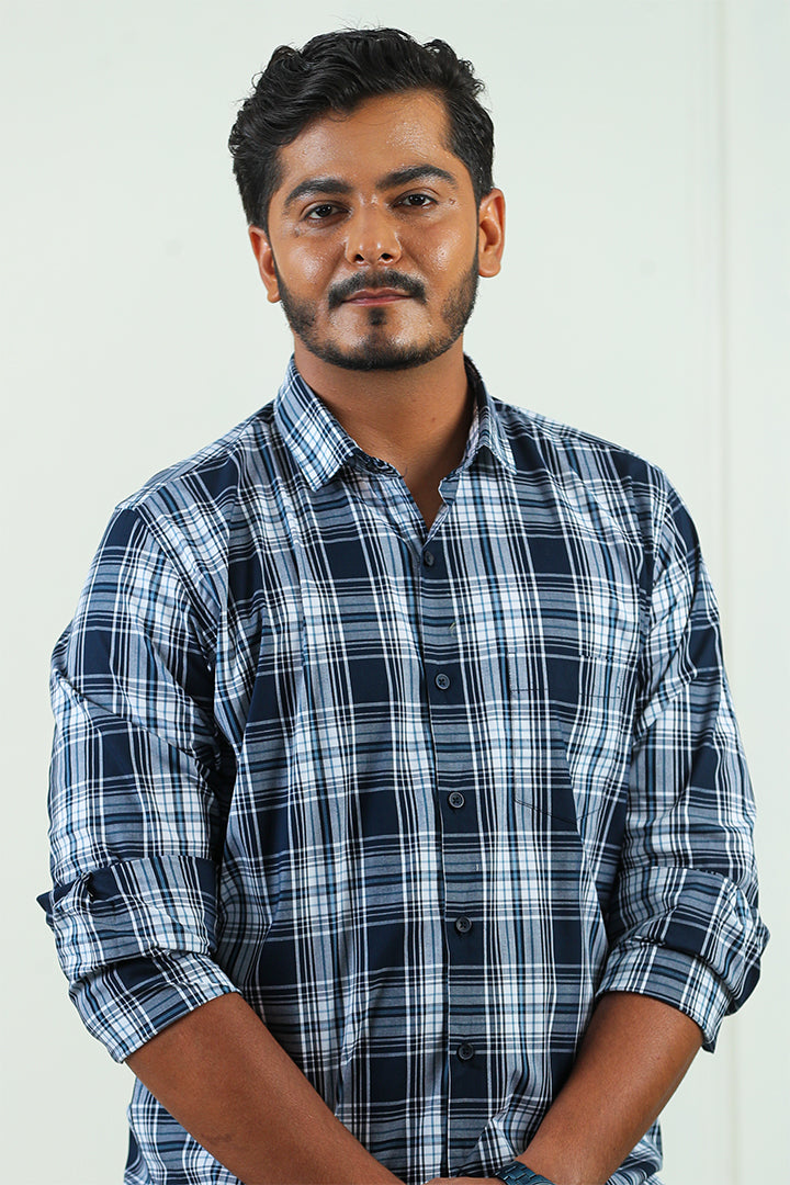 Blue Cotton Check Shirt