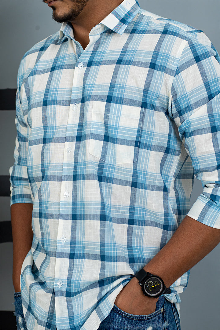 White Yarn Dyed Cotton Check Shirt