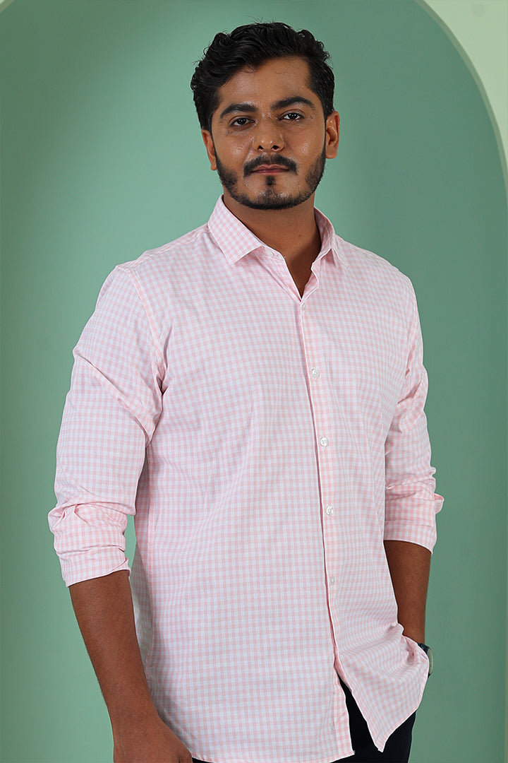 Light Pink Check Cotton Shirt