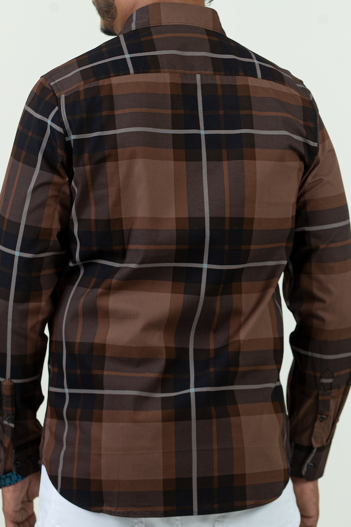 Brown Yarn Dyed Cotton Check Shirt