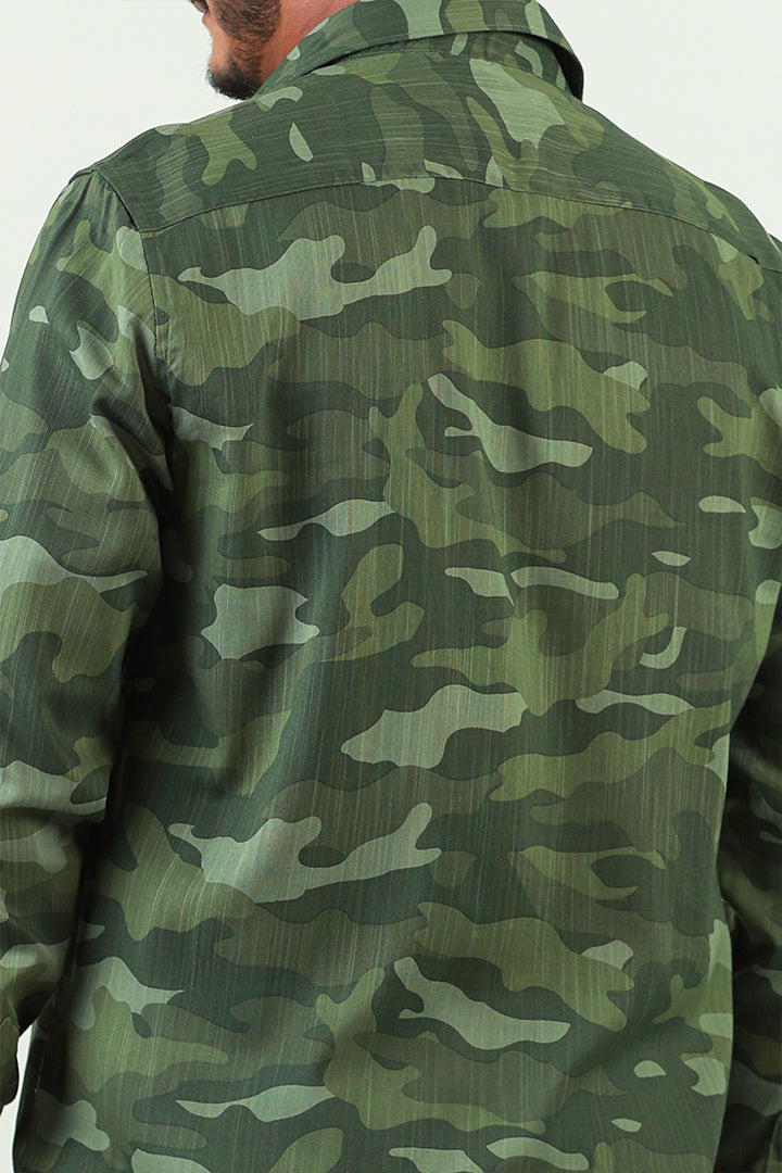 Olive Green Army Print Cotton Shirt