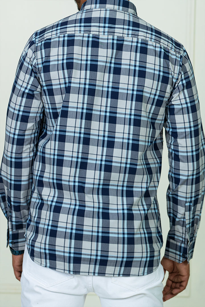 Blue Yarn Dyed Cotton Check Shirt