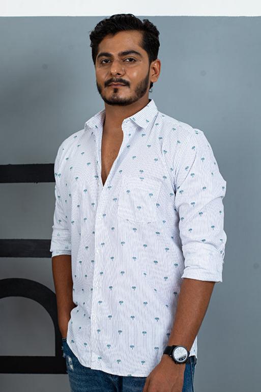 White Coconut Print Cotton Shirt