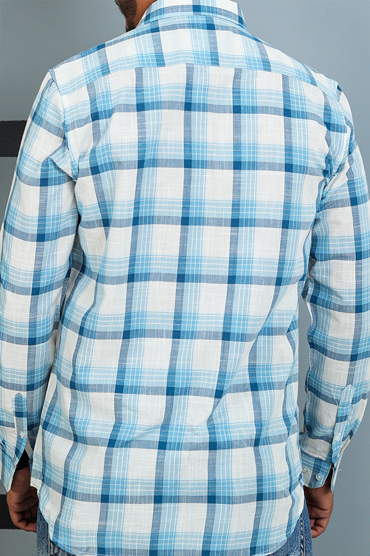 White Yarn Dyed Cotton Check Shirt