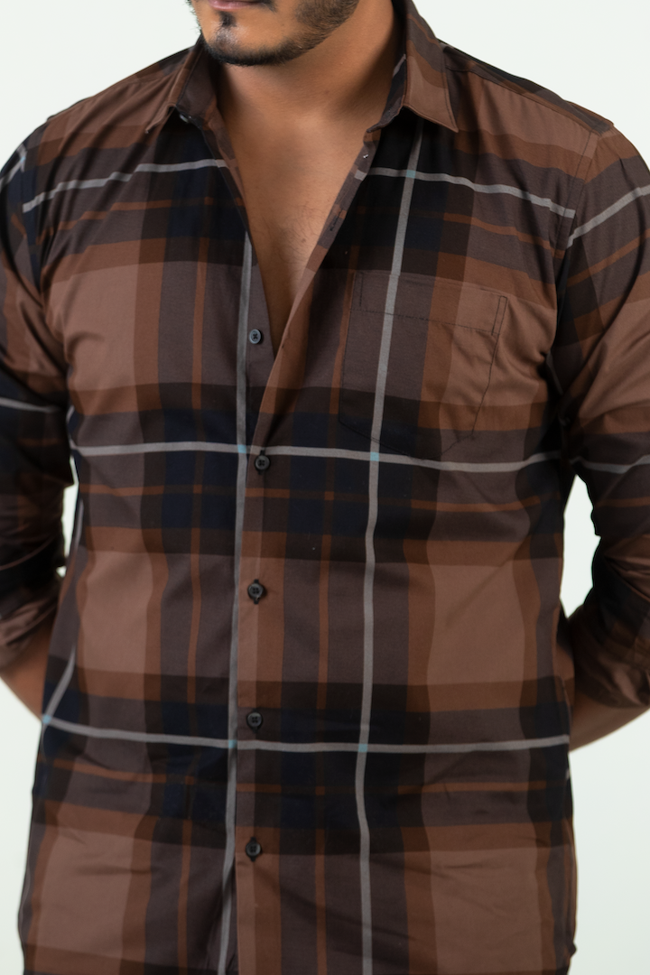 Brown Yarn Dyed Cotton Check Shirt