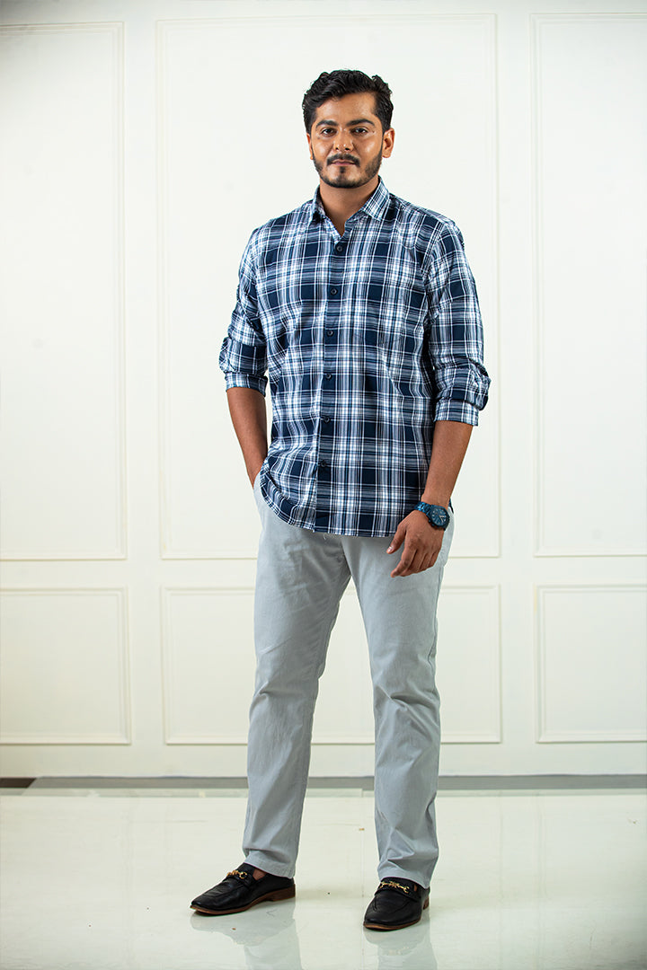 Blue Cotton Check Shirt