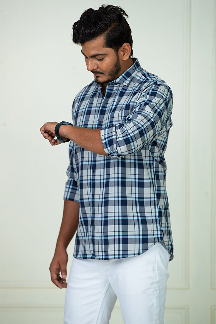 Blue Yarn Dyed Cotton Check Shirt