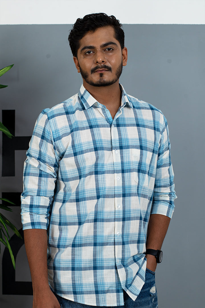 White Yarn Dyed Cotton Check Shirt