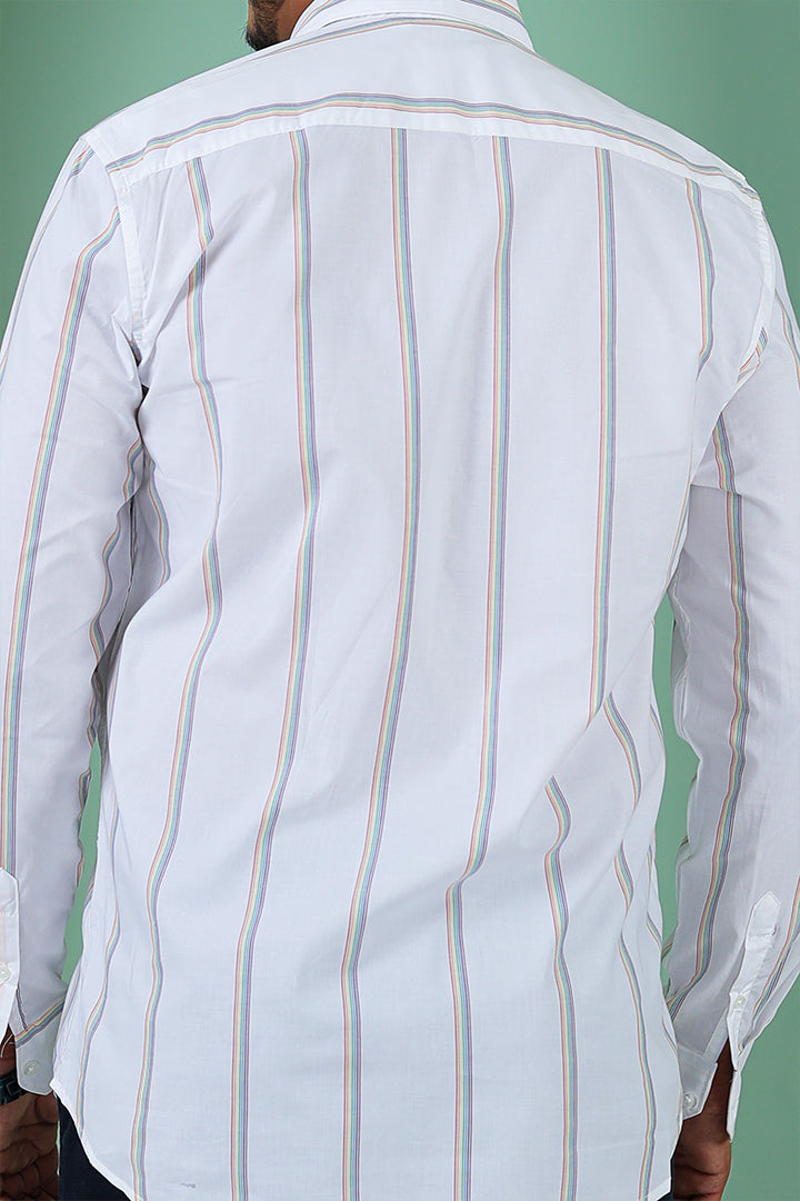 White Rainbow Stripes Cotton Shirt