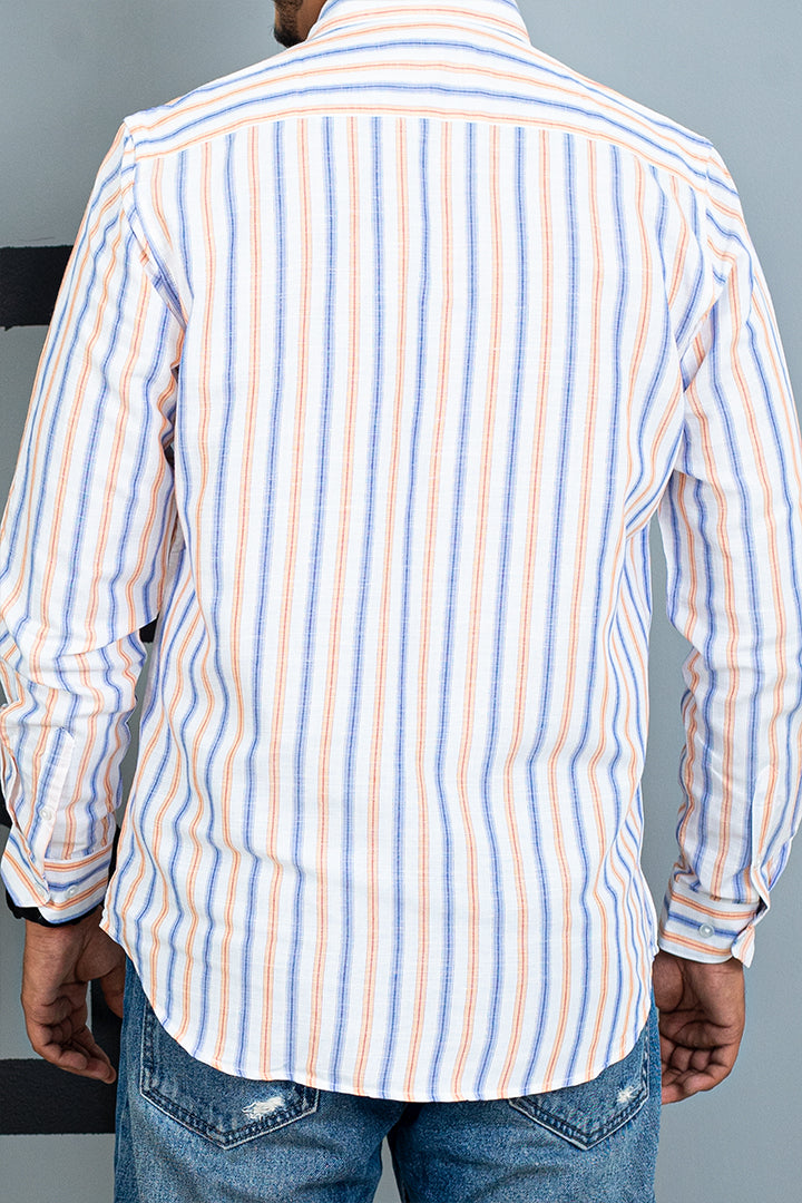 Linen Blend White Stripes Shirt