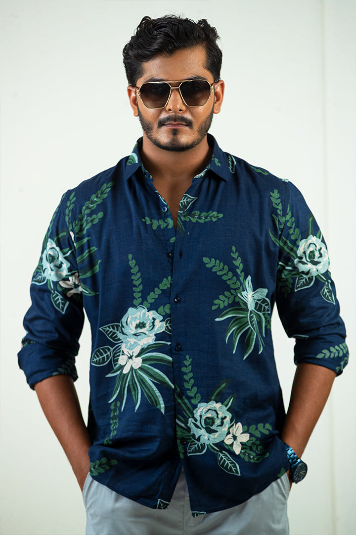 Blue Floral Print Shirt