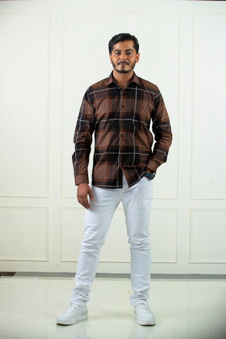 Brown Yarn Dyed Cotton Check Shirt